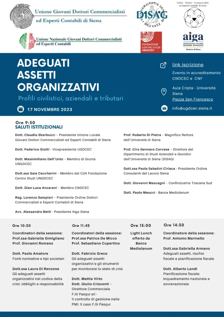 locandina evento Assetti Organizzativi 17 novembre 2023 UGDCEC SIENA