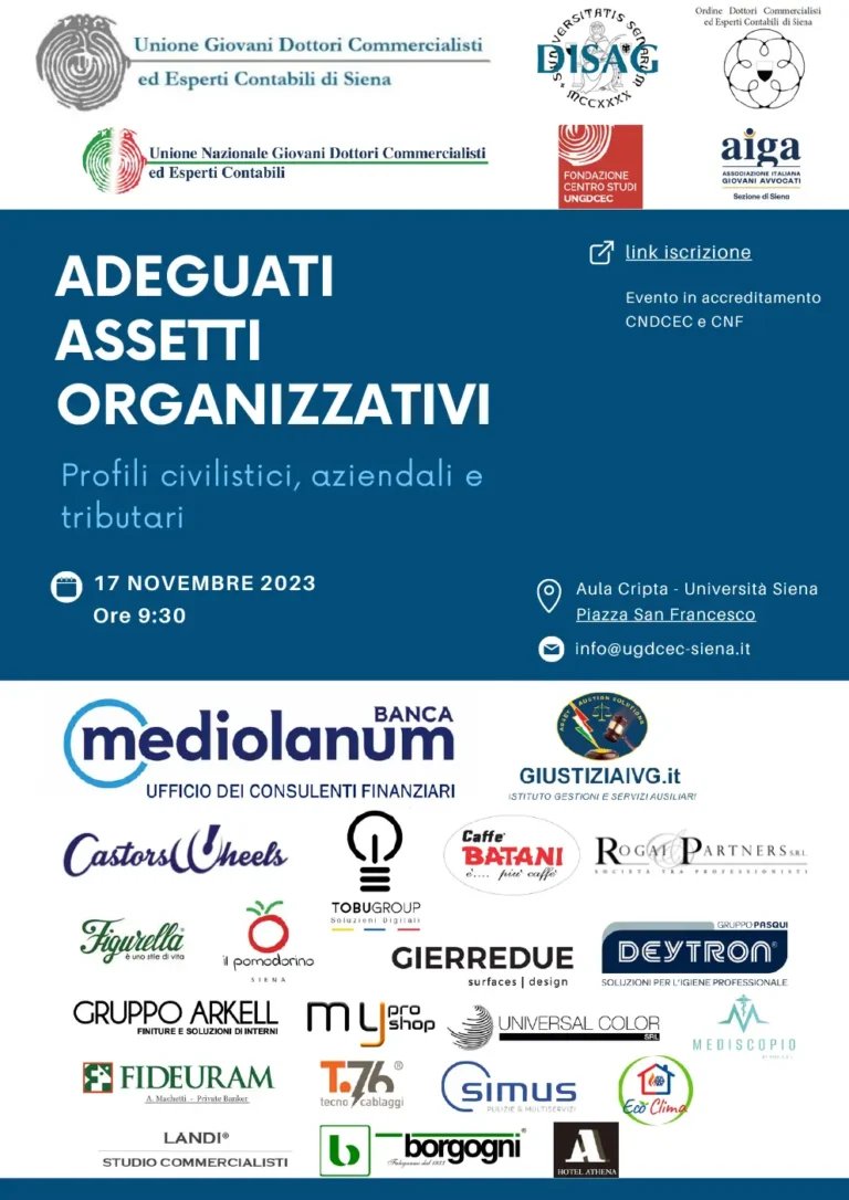 locandina evento Assetti Organizzativi 17 novembre 2023 UGDCEC SIENA